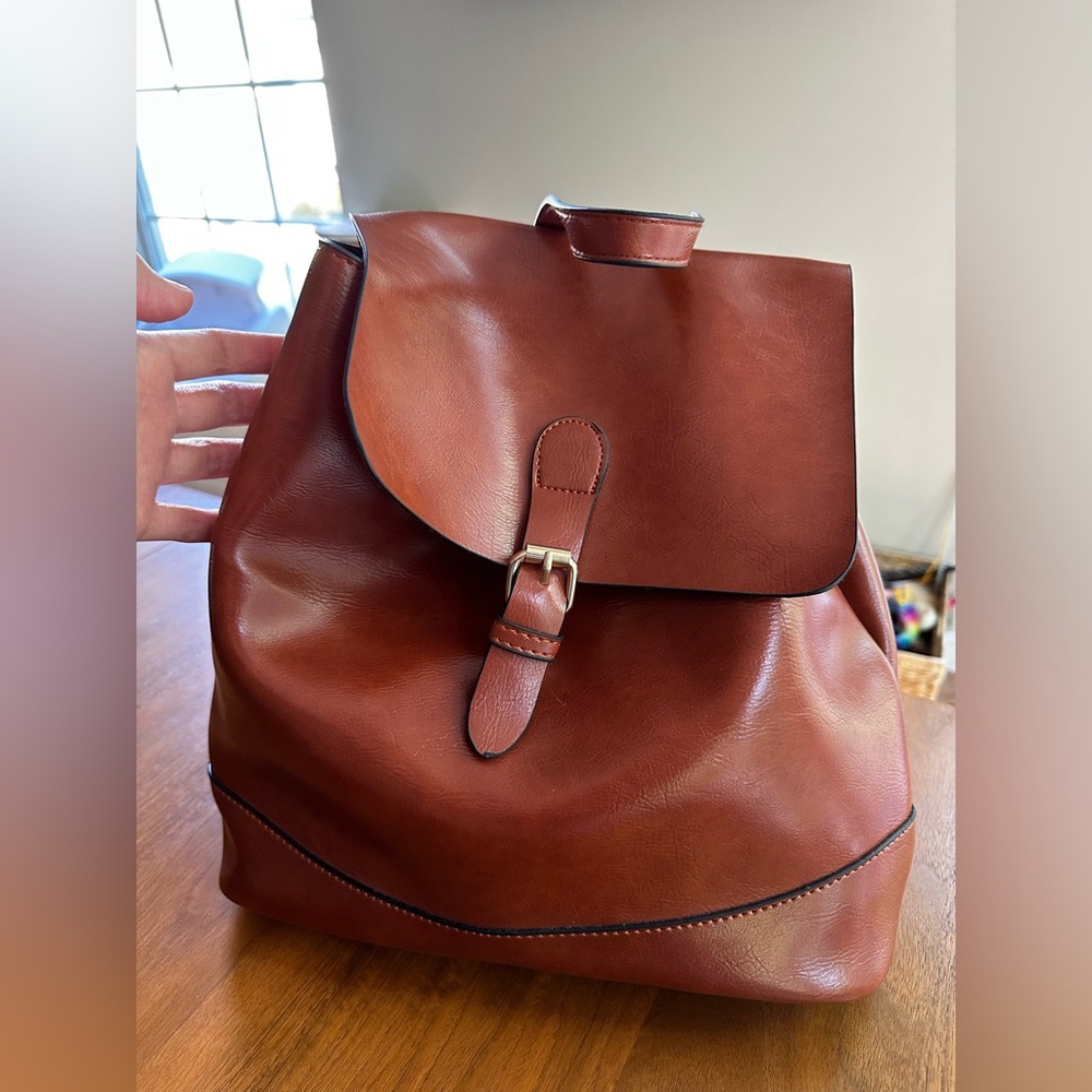 NWOT Brown Faux Leather Backpack